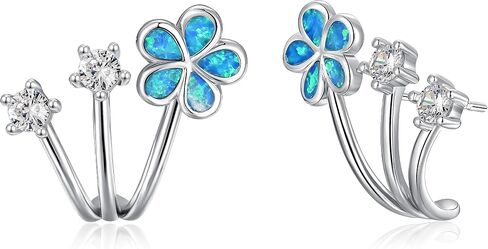 CiNily Cuffs Stud Earrings for Women Trendy 14K White Gold Plated Created Fire Opal Flower Piercings Studs Earrings Cubic Zirconia Claw Ear Wrap Earrings Jewelry Gift for Wedding Party Birthday in Saudi Arabia