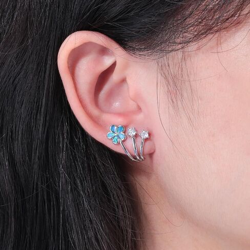 CiNily Cuffs Stud Earrings for Women Trendy 14K White Gold Plated Created Fire Opal Flower Piercings Studs Earrings Cubic Zirconia Claw Ear Wrap Earrings Jewelry Gift for Wedding Party Birthday in Saudi Arabia