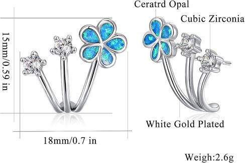 CiNily Cuffs Stud Earrings for Women Trendy 14K White Gold Plated Created Fire Opal Flower Piercings Studs Earrings Cubic Zirconia Claw Ear Wrap Earrings Jewelry Gift for Wedding Party Birthday in Saudi Arabia