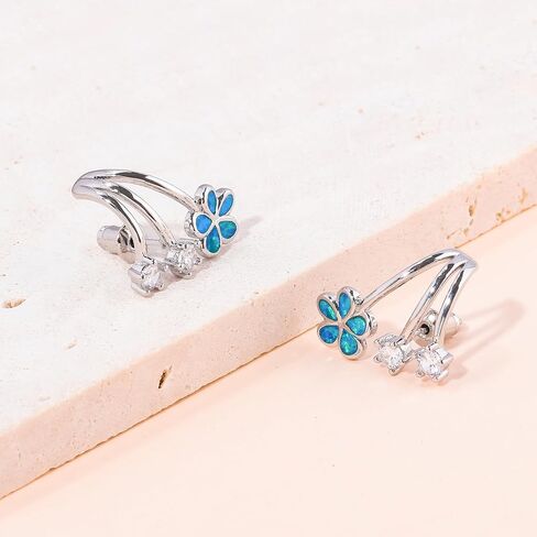 CiNily Cuffs Stud Earrings for Women Trendy 14K White Gold Plated Created Fire Opal Flower Piercings Studs Earrings Cubic Zirconia Claw Ear Wrap Earrings Jewelry Gift for Wedding Party Birthday in Saudi Arabia