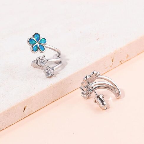 CiNily Cuffs Stud Earrings for Women Trendy 14K White Gold Plated Created Fire Opal Flower Piercings Studs Earrings Cubic Zirconia Claw Ear Wrap Earrings Jewelry Gift for Wedding Party Birthday in Saudi Arabia