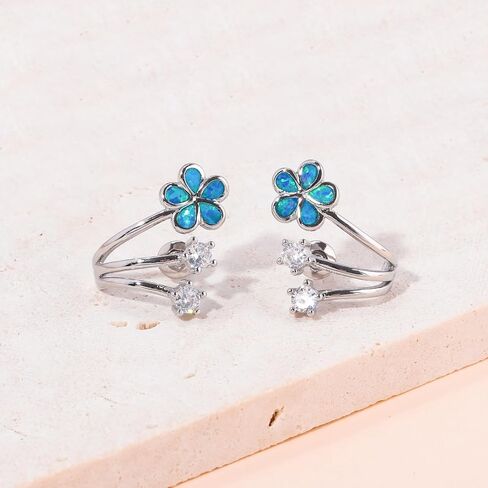 CiNily Cuffs Stud Earrings for Women Trendy 14K White Gold Plated Created Fire Opal Flower Piercings Studs Earrings Cubic Zirconia Claw Ear Wrap Earrings Jewelry Gift for Wedding Party Birthday in Saudi Arabia