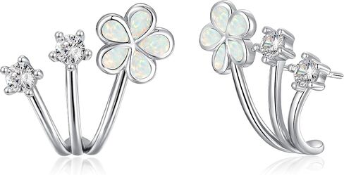 CiNily Cuffs Stud Earrings for Women Trendy 14K White Gold Plated Created Fire Opal Flower Piercings Studs Earrings Cubic Zirconia Claw Ear Wrap Earrings Jewelry Gift for Wedding Party Birthday in Saudi Arabia
