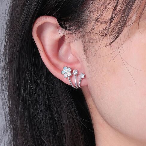CiNily Cuffs Stud Earrings for Women Trendy 14K White Gold Plated Created Fire Opal Flower Piercings Studs Earrings Cubic Zirconia Claw Ear Wrap Earrings Jewelry Gift for Wedding Party Birthday in Saudi Arabia