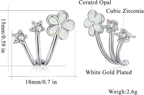 CiNily Cuffs Stud Earrings for Women Trendy 14K White Gold Plated Created Fire Opal Flower Piercings Studs Earrings Cubic Zirconia Claw Ear Wrap Earrings Jewelry Gift for Wedding Party Birthday in Saudi Arabia
