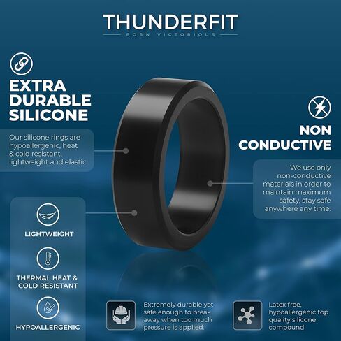 ThunderFit Silicone Rings for Men 4 Rings / 1 Ring - Flat Top Angled Edge Rubber Wedding Bands 9.8mm Wide - 2mm Thick in Saudi Arabia