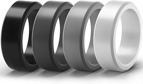ThunderFit Silicone Rings for Men 4 Rings / 1 Ring - Flat Top Angled Edge Rubber Wedding Bands 9.8mm Wide - 2mm Thick in Saudi Arabia