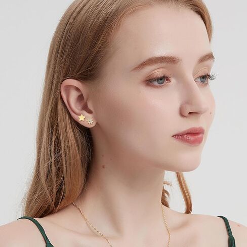4 Pairs Star Stud Earrings for Women, Celestial Earrings for Girls, Silver Gold Stud Earrings Set Hypoallergenic for Sensitive Ears in Saudi Arabia