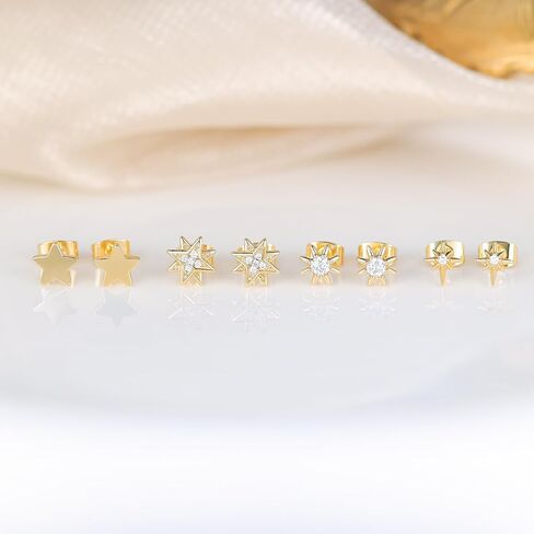 4 Pairs Star Stud Earrings for Women, Celestial Earrings for Girls, Silver Gold Stud Earrings Set Hypoallergenic for Sensitive Ears in Saudi Arabia