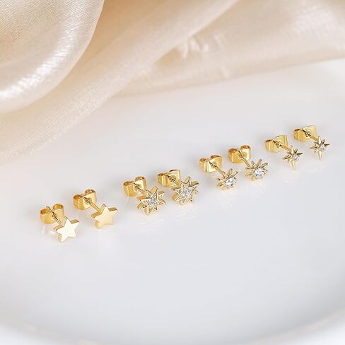 4 Pairs Star Stud Earrings for Women, Celestial Earrings for Girls, Silver Gold Stud Earrings Set Hypoallergenic for Sensitive Ears in Saudi Arabia