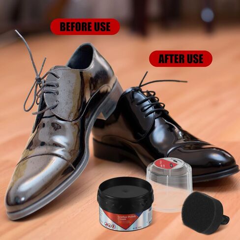 4 قطع من طلاء الأحذية الأسود اللامع من لوبير مع أداة توزيع 2.2 أونصة من كريم الأحذية وإسفنجة تلميع الأحذية للأحذية الجلدية والعناية بالأحذية، تحمي الجلد من الخدوش والخدوش in Kuwait