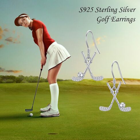 Golf/Baseball Earrings S925 Sterling Silver Golf/Baseball Dangle Earrings Sports Jewelry Christmas Gifts for Women Girls in Saudi Arabia