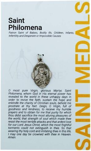 1" Saint Philomena Medal with Prayer Card | Durable and Detailed Charm | Pendant Medal Carded with Prayer | Christian Jewelry in Saudi Arabia
