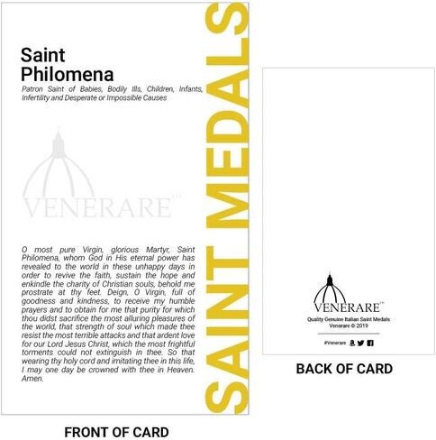1" Saint Philomena Medal with Prayer Card | Durable and Detailed Charm | Pendant Medal Carded with Prayer | Christian Jewelry in Saudi Arabia