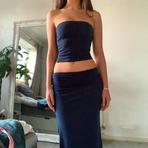 Leyajedol النساء Y2k 2 قطعة تنورة مجموعة منخفضة قطع سليم صالح المحاصيل الأعلى منخفضة الخصر Bodycon ماكسي تنورة الزي الصيف كلوبوير in Kuwait