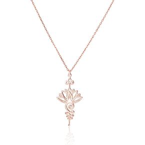DKMN GÜMÜŞ Lotus Unalome Necklace - 925 Sterling Silver Lotus Flower Unalome Necklace - Yoga Jewelry - Chakra Necklace - Spiritual Symbol Charm