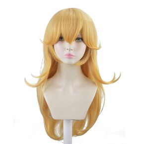 Golden Princess Wig with Bangs, Yellow Long Wavy Film Cosplay Synthetic Blonde Wig for Halloween Costume Party Anime