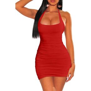 ZileZile Women's Sexy Bodycon Sleeveless Backless Ruched lace-up Cocktail Party Dresses Club Dress in Kuwait