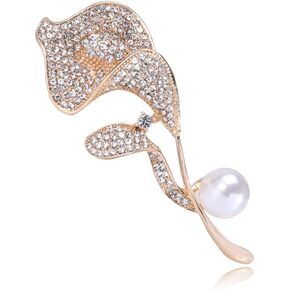 Rhinestone Calla Lily Brooch Flower Crystal Pin for Women Girls Weddings Office Brooch Dress Clothing Accessory Jewelry Gift, Alloy Steel, no gemstone in Kuwait