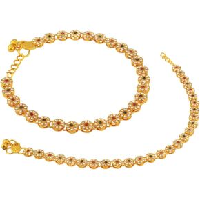 Efulgenz Indian Anklets Floral CZ Crystal Auatrian Stone Indian Anklet Sets for Women Boho Ankle Bracelet Pair Anklet Set with Bell Charms Payal Beach Barefoot Feet Jewelry for Women, Onesize in Saudi Arabia