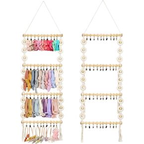 ايكيتي حامل عصابة راس مع 40 مشبك، شماعة خشبية كبيرة السعة لفيونكات الشعر، منظم عصابة راس معلق على الحائط، منظم تخزين اكسسوارات الشعر in Kuwait