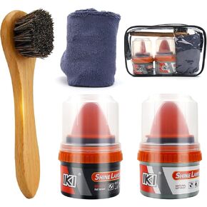 IKI Premium Leather Shoe Polishing Lanolin Set: Black & Colorless Oils, Horsehair Brush、Beech Horsehair Brush, High-Fiber Gray Towel in Kuwait