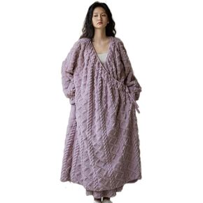 رداء Ailizeye السميك الفاخر للسيدات من القطيفة الناعم المنفوش والدافئ والصوف الشيربا الأشعث والصوف الشيربا رداء حمام بيجامة in Kuwait