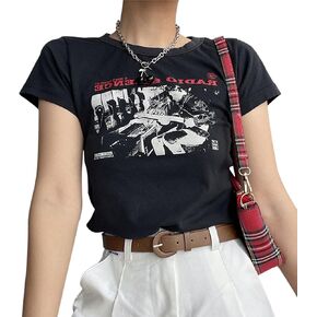 تي شيرت نسائي لطيف مطبوع عليه حروف من Meladyan بأكمام قصيرة تي شيرت قصير بياقة دائرية تي شيرت ضيق مناسب 90s Egirls ملابس الشارع in Kuwait