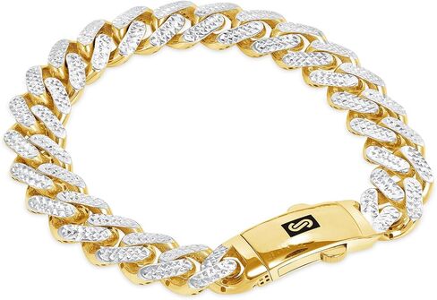 سوار سلسلة ربط من الذهب الأصفر عيار 10 قيراط من Nuragold موناكو ميامي كوبي من الألماس الكوبي، مشبك صندوق فاخر للرجال مقاس 8 بوصات و8.5 بوصات و9 بوصات in Saudi Arabia