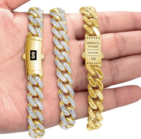 سوار سلسلة ربط من الذهب الأصفر عيار 10 قيراط من Nuragold موناكو ميامي كوبي من الألماس الكوبي، مشبك صندوق فاخر للرجال مقاس 8 بوصات و8.5 بوصات و9 بوصات in Saudi Arabia