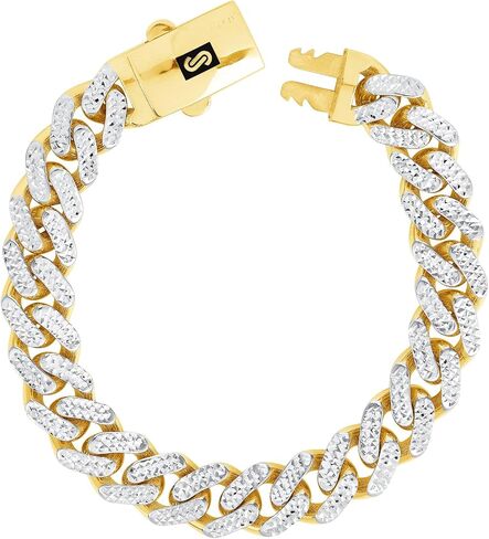 سوار سلسلة ربط من الذهب الأصفر عيار 10 قيراط من Nuragold موناكو ميامي كوبي من الألماس الكوبي، مشبك صندوق فاخر للرجال مقاس 8 بوصات و8.5 بوصات و9 بوصات in Saudi Arabia
