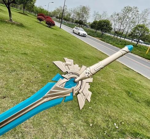 Genshin Skyward Pride Blade Sword PU Foam Swords 32 بوصة دعائم تأثير السلاح باللون الأزرق in Kuwait