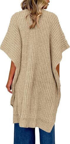 سترة نسائية من Langwyqu بأكمام قصيرة ومفتوحة من الأمام، سترة كيمونو محبوكة خفيفة الوزن كبيرة الحجم مع جيوب in Kuwait