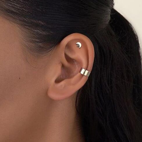 اقراط غضروف G23 من التيتانيوم الصلب من مونكراش جوليري مرصعة 16 غرام لابريت بتصميم بسيط على شكل قمر وحلزون ميدوسا لا تسبب الحساسية، تيتانيوم، زركونيا مكعب, التيتانيوم, زركونيا مكعب in Kuwait