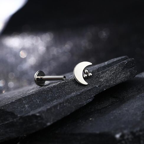 اقراط غضروف G23 من التيتانيوم الصلب من مونكراش جوليري مرصعة 16 غرام لابريت بتصميم بسيط على شكل قمر وحلزون ميدوسا لا تسبب الحساسية، تيتانيوم، زركونيا مكعب, التيتانيوم, زركونيا مكعب in Kuwait