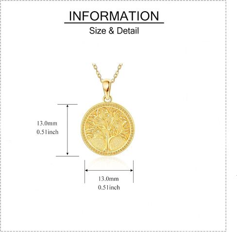 ELFRONT 14K Gold Tree of Life Necklace 14K Solid Yellow Gold Coin Tree of Life Pendant Necklace Gold Tree of Life Jewelry for Women Girls Gifts, Yellow Gold, not known in Kuwait