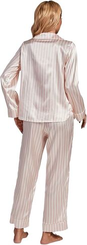 LYANER Women's Striped Satin Silky Pajamas Set Cami Long Sleeve Shirt With Pants 3Pcs Lounge Sleepwear in Saudi Arabia