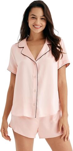 COLD POSH Women's 100% Silk Pajamas for Women Short Sleeve Sleepwear in Saudi Arabia