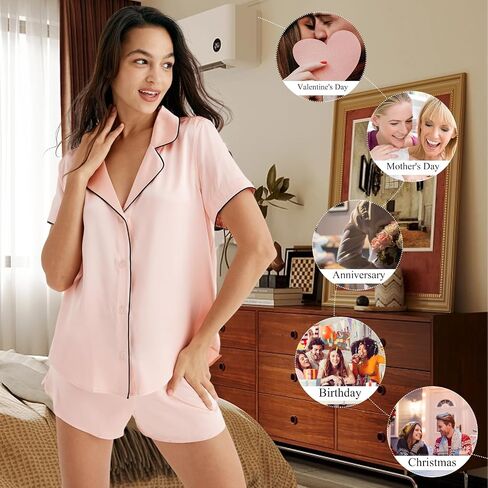 COLD POSH Women's 100% Silk Pajamas for Women Short Sleeve Sleepwear in Saudi Arabia