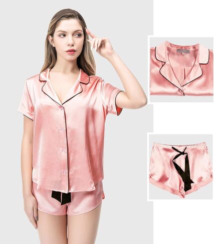 COLD POSH Women's 100% Silk Pajamas for Women Short Sleeve Sleepwear in Saudi Arabia