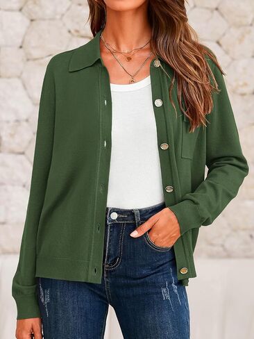 PRETTYGARDEN Women's 2024 Spring Long Sleeve Knitted Button Down Shirts Light Collar Cardigan for Women Dressy Casual Tops in Saudi Arabia