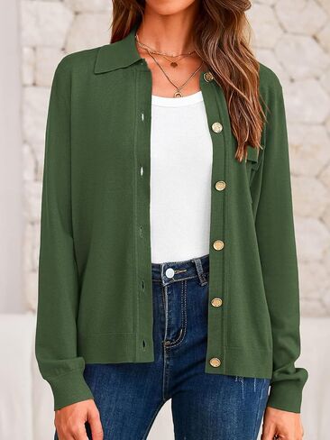 PRETTYGARDEN Women's 2024 Spring Long Sleeve Knitted Button Down Shirts Light Collar Cardigan for Women Dressy Casual Tops in Saudi Arabia