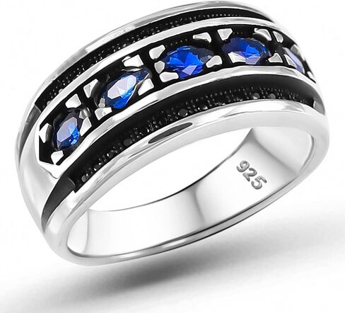 الصلبة 925 فضة البيضاوي مكعب زركونيا تشيكوسلوفاكيا حجر الياقوت أو اللون الفيروزي الفاخرة الرجال الفرقة الدائري in Kuwait