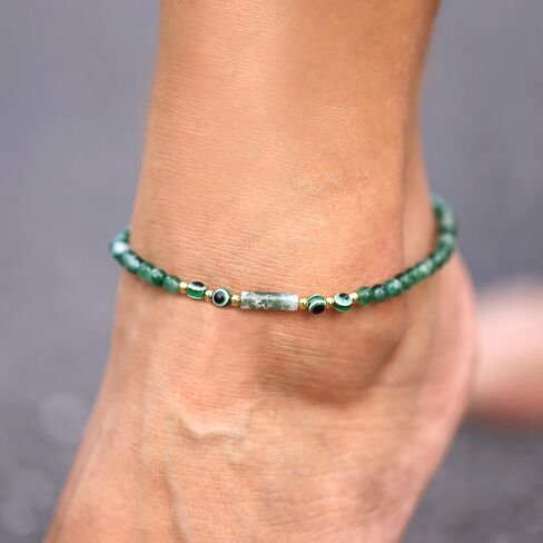 Xfoxstal Natural Agate Evil Eye Ankle Bracelets for Women Anxiety Amulet 4mm Beaded Anklet Spiritual Jewelry Reiki Crystals and Healing Stones Gifts in Saudi Arabia