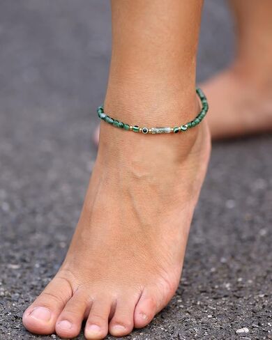 Xfoxstal Natural Agate Evil Eye Ankle Bracelets for Women Anxiety Amulet 4mm Beaded Anklet Spiritual Jewelry Reiki Crystals and Healing Stones Gifts in Saudi Arabia