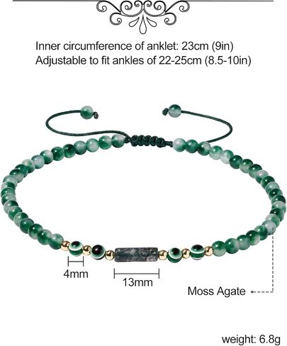Xfoxstal Natural Agate Evil Eye Ankle Bracelets for Women Anxiety Amulet 4mm Beaded Anklet Spiritual Jewelry Reiki Crystals and Healing Stones Gifts in Saudi Arabia