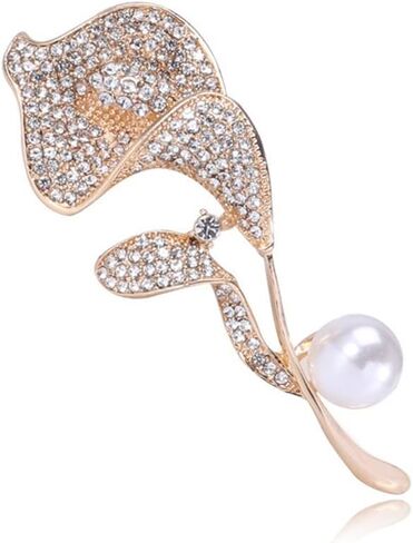 Rhinestone Calla Lily Brooch Flower Crystal Pin for Women Girls Weddings Office Brooch Dress Clothing Accessory Jewelry Gift, Alloy Steel, no gemstone in Kuwait