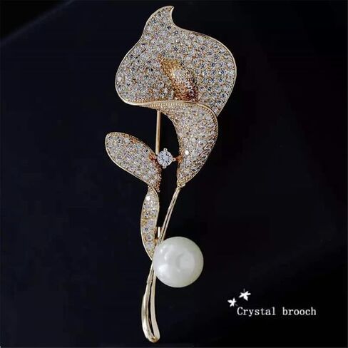 Rhinestone Calla Lily Brooch Flower Crystal Pin for Women Girls Weddings Office Brooch Dress Clothing Accessory Jewelry Gift, Alloy Steel, no gemstone in Kuwait