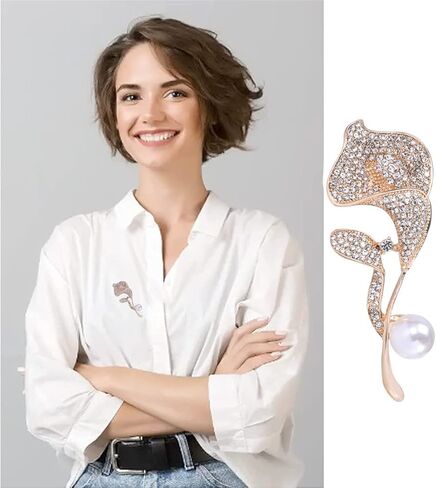 Rhinestone Calla Lily Brooch Flower Crystal Pin for Women Girls Weddings Office Brooch Dress Clothing Accessory Jewelry Gift, Alloy Steel, no gemstone in Kuwait