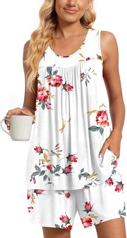 TAOHUADAO 2 Piece Women's Sleeveless Pajama Sets, Lounge Sleepwear Ladies Pjs Sets with Pockets in Saudi Arabia